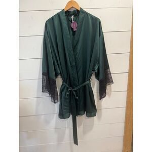 NWT Cacique Seriously Sexy Satin/Lace Green & Black Robe Sz 14/16